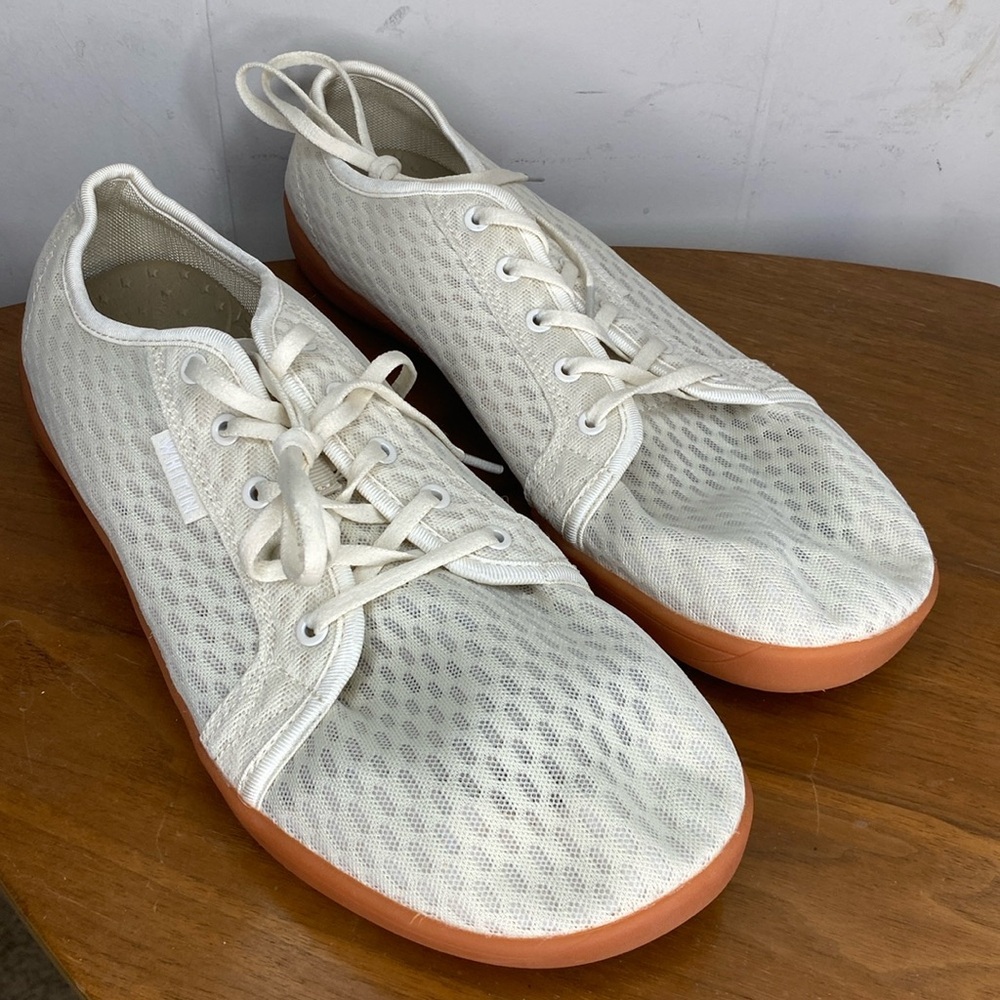 WHITIN Ivory Knit Lace-Up Sneakers with Tan Rubber Sole
